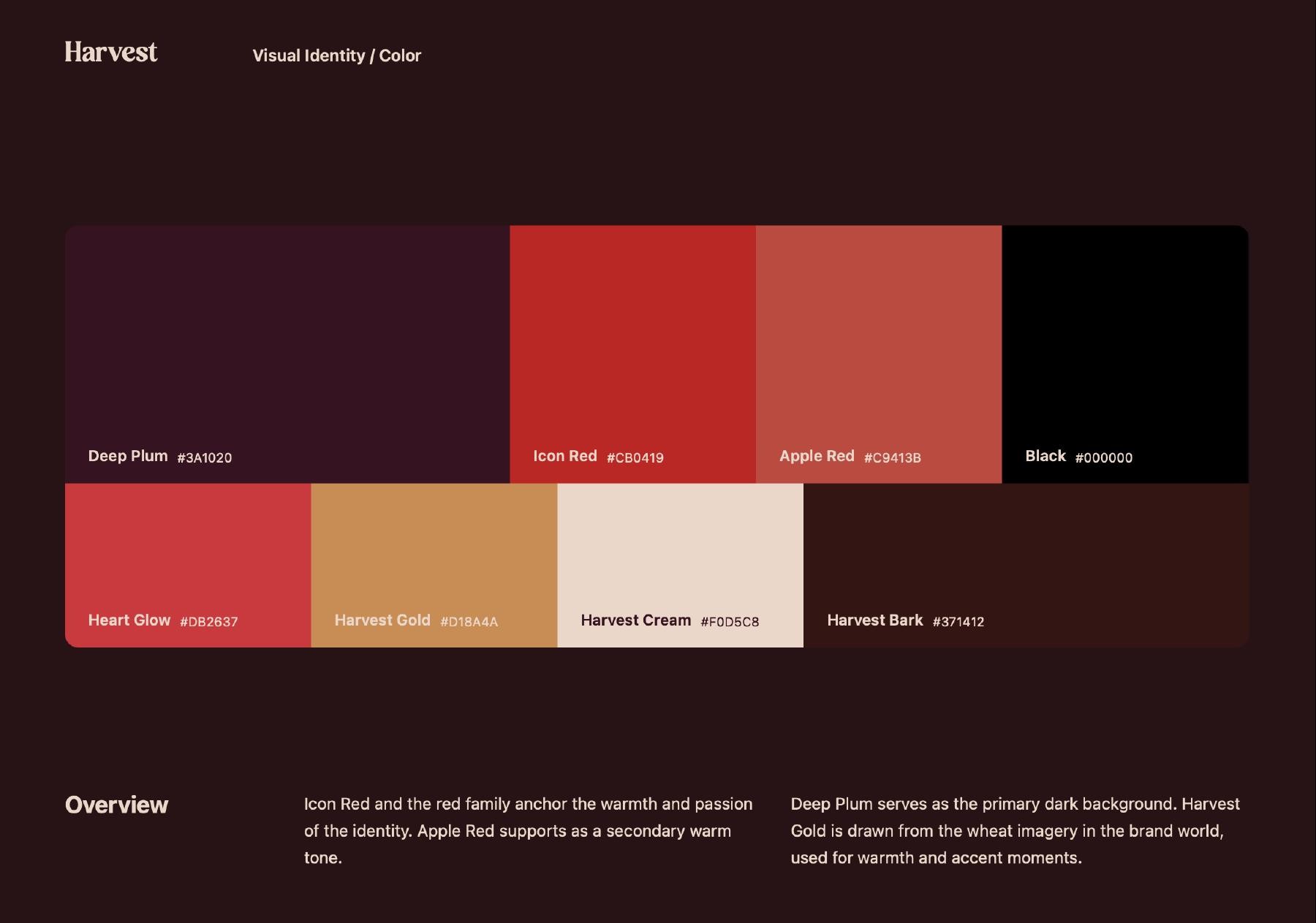 The identity’s defined color palette.
