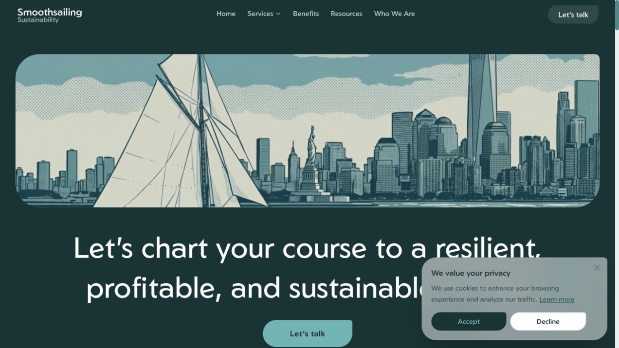 Smoothsailing’s homepage and consultancy service structure.
